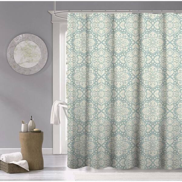 Geometric Print Shower Curtain Classic Charcoal Grey Cotton Polyester Blend Home 