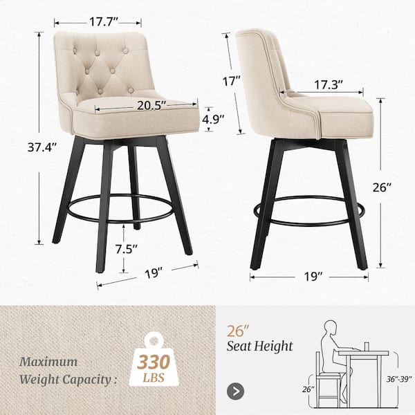 cozyman Roman 26.5 in. Line Fabric Upholstered Solid Wood