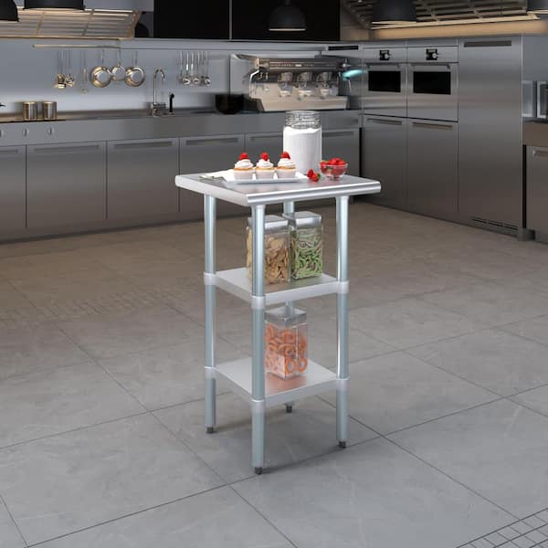 AMGOOD 20 in. x 20 in. Stainless Steel Table With Two Undershelves