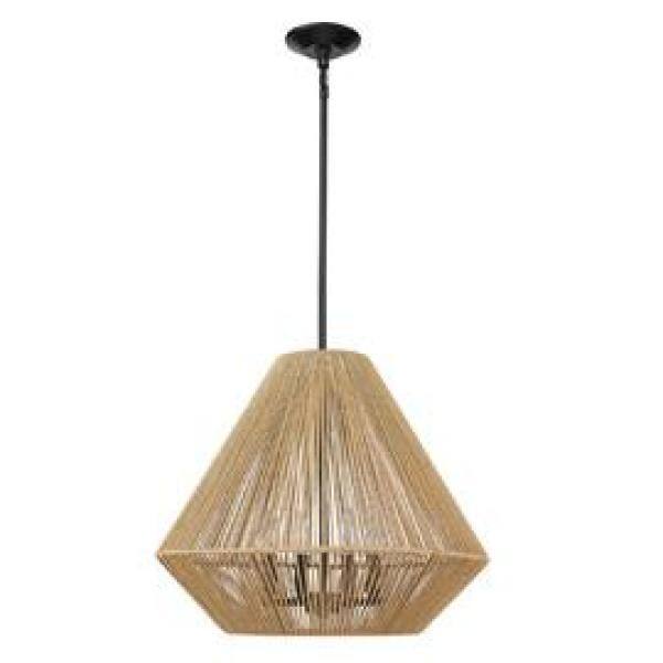 Valentina Black Glass and Natural Raphia 4-Light Pendant