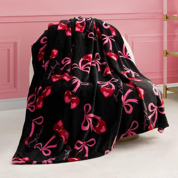 Juicy Black/Red/Pink Sweet Cherry Bows 50 in. x 70 in. Microfiber Throw Blanket
