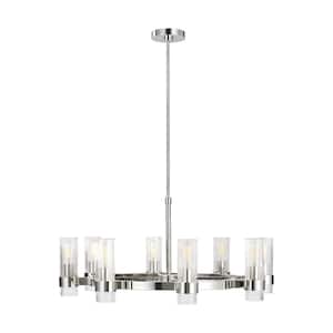 Geneva 33 in. W x 14.875 in. H 8-Light Polished Nickel Mid-Century Indoor Dimmable Chandelier with Clear Glass Shades