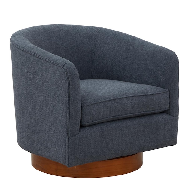 Unbranded Muriel Blue Chenille Wood Base Barrel Accent Chair with Swivel