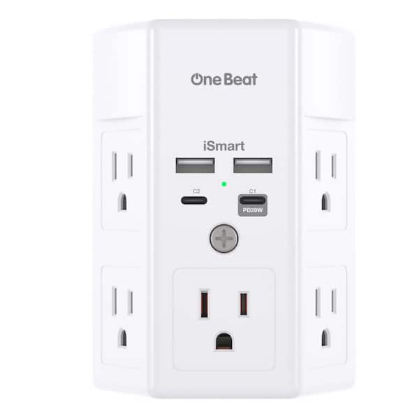 3 Amp 5-Outlet Extender with PD 20W 4 USB Charging Ports 1800J Surge Protector Multi Plug Outlet for Dorm Home Office