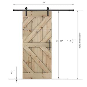 Triple KL Series 36 in. x 84 in. Fully Set Up Unfinished Pine Wood Sliding Barn Door With Hardware Kit