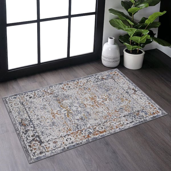 2 ft. x 3 ft. Ivory plus Grey Loom and Luxe Collection Traditional Non-Shedding Stylish and Stain Resistant Area Rug