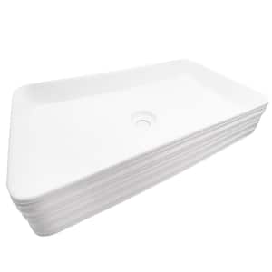 Rectangular Vessel Sink with Grooved Exterior in White Porcelain