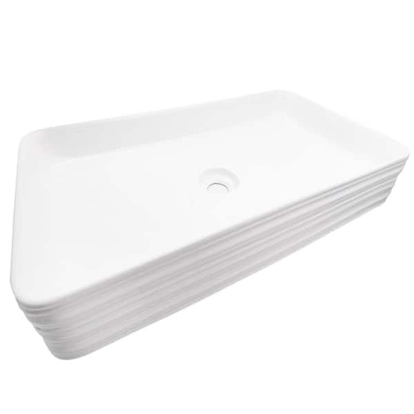 Novatto Rectangular Vessel Sink with Grooved Exterior in White Porcelain