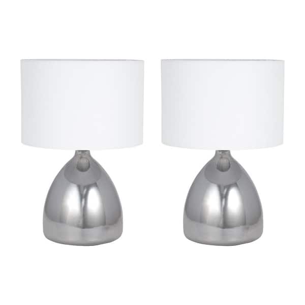 Liv & Skye 18 in. Smoke Metal Table Lamp Set and White Shade (Set of 2)