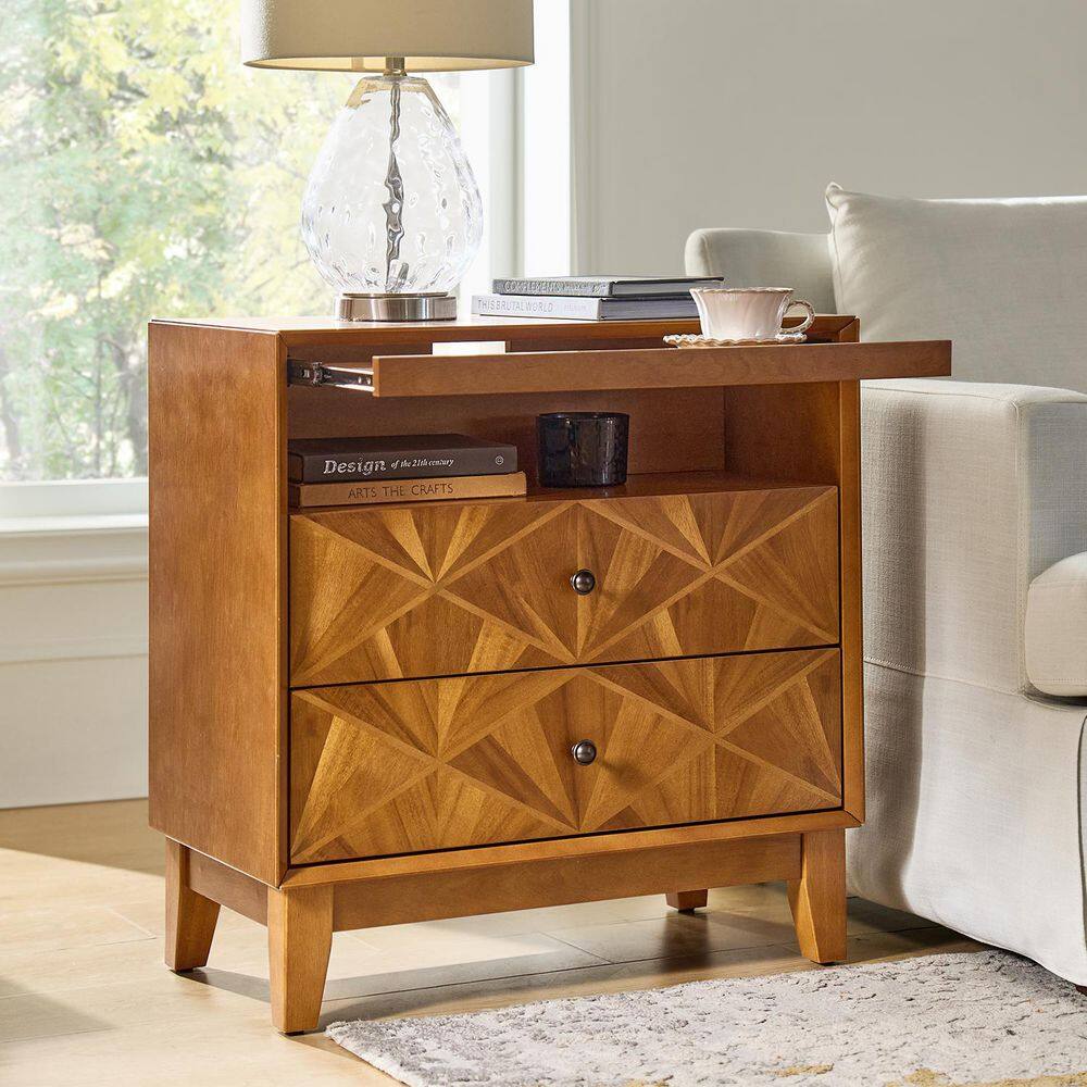 Jaime 28 in. Walnut Square Wood End Table with Type-C and USB - thumbnail 8