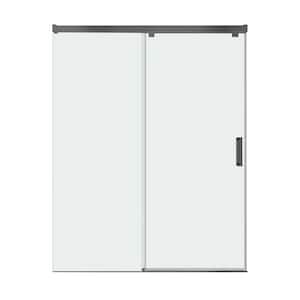 60 in. W x 76 in. H Sliding Semi Frameless Shower Door in Matte Black with 5/16 in. Glass Aluminum Guide Rail