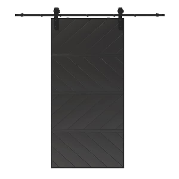 42 in. x 84 in. Wood Panel Textured, MDF and PVC Covering, Black, Finished Barn Door Slab with Barn Door Hardware