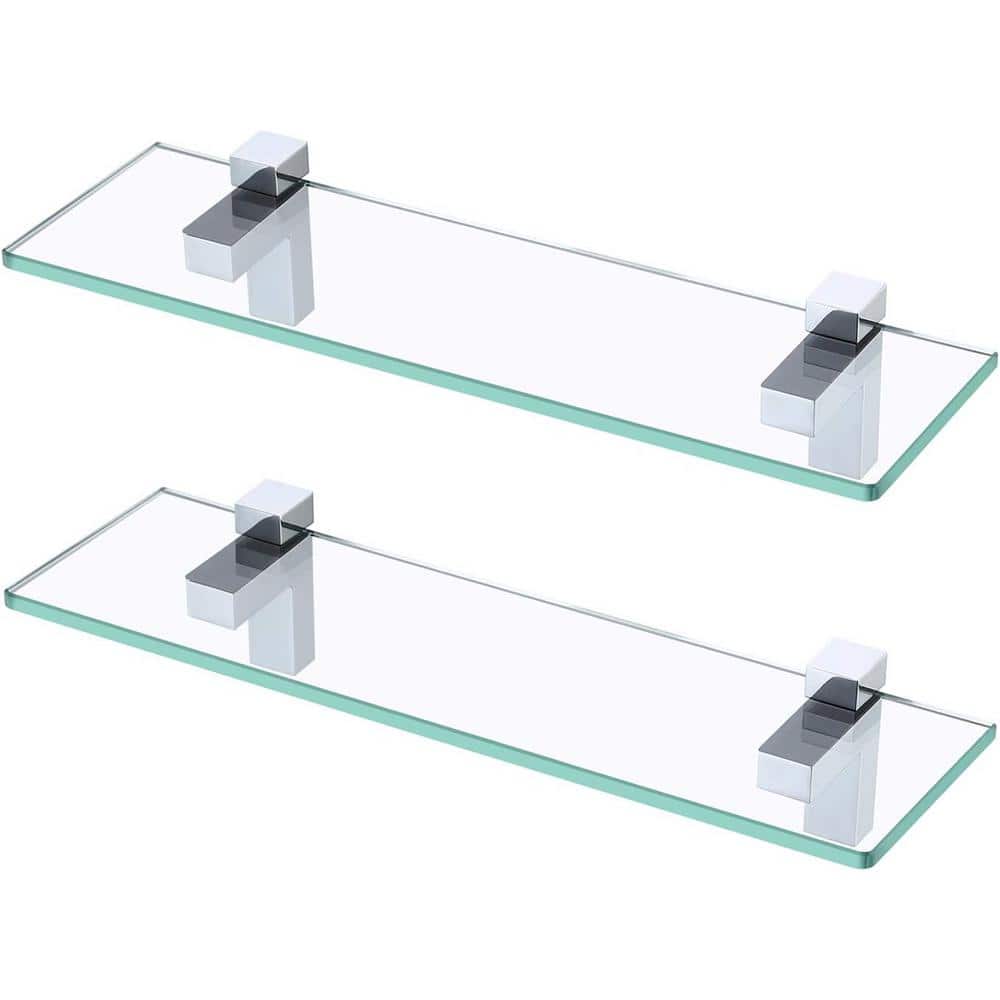 15.7 in. W x 4.7 in. D Decorative Wall Shelf, Silver Glass Shelves for Bath