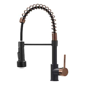 Single Handle Deck Mount Standard Kitchen Faucet in Black and Rose Gold with LED