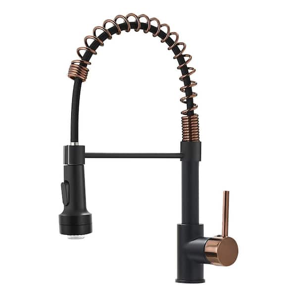 matrix decor Single Handle Deck Mount Standard Kitchen Faucet in Black and Rose Gold with LED