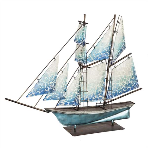 Evergreen Sailboat with Mosaic Sails 31 in. Metal Garden Statue