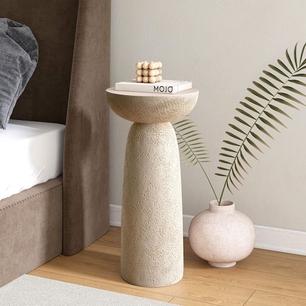 Sleek Cream 11.81 in. W x 24.41 in. H Cylinder Sandstone Side Table