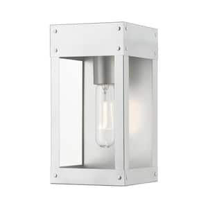 Lyncrest 9.75 in. 1-Light Painted Satin Nickel Outdoor Hardwired Wall Lantern Sconce with No Bulbs Included