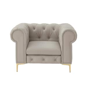Raeleigh Grey Upholstered Leather Club Chair With Button Tufted