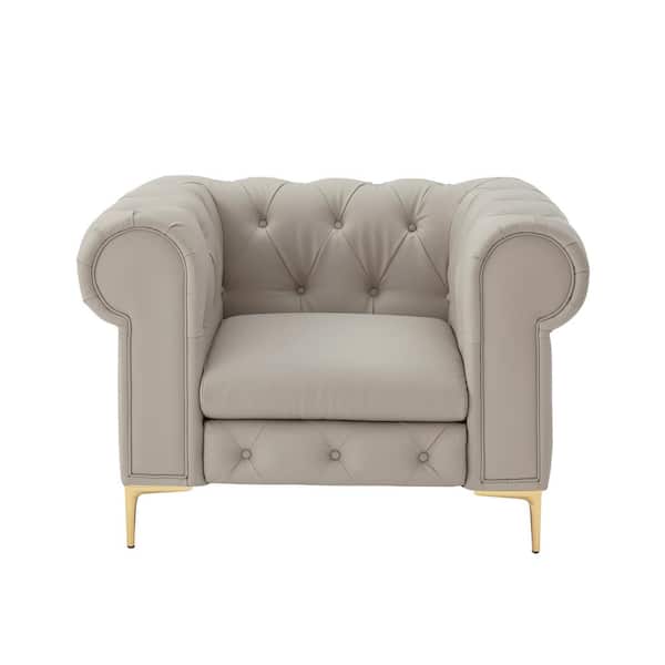 Nicole Miller Raeleigh Grey Upholstered Leather Club Chair With Button Tufted
