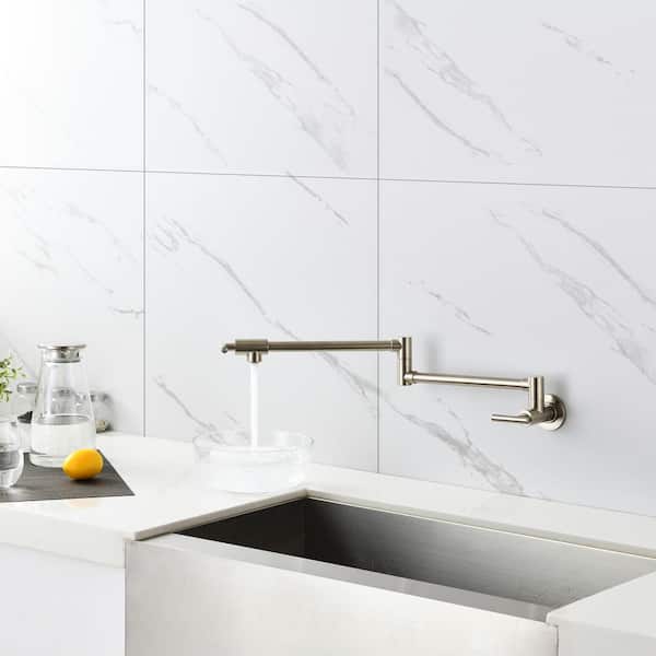 Wall Mounted Pot Filler with Swivel Spout in Brushed Nickel