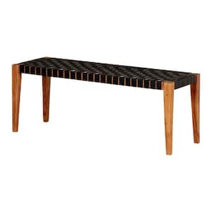 Balka Matte Black Woven Leather Dining Bench 47.25 in. . .