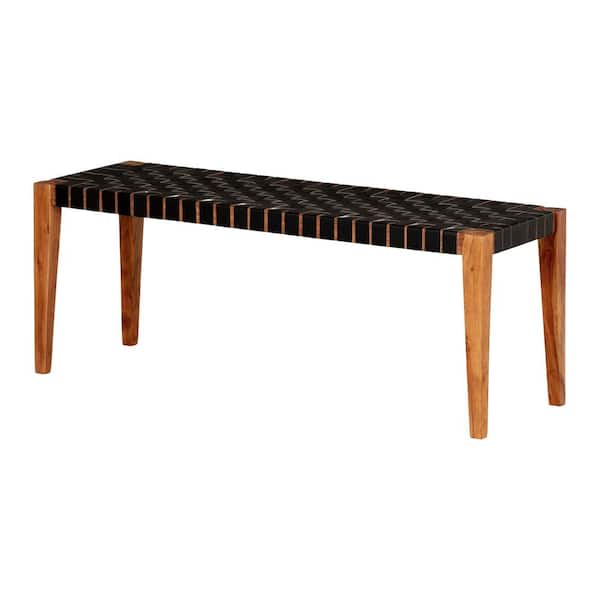 South Shore Balka Matte Black Woven Leather Dining Bench 47.25 in. . .