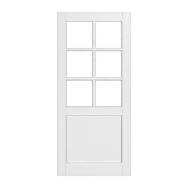 32 in. x 80 in. 6-Lite Tempered Clear Glass and Solid Core Manufacture Wood White Primed Interior Door Slab
