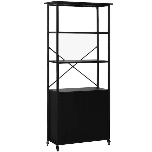VEIKOUS 71 in. Black 3-Shelf Ladder Bookcase with Lockable Rolling Wheels and Adjustable Shelves