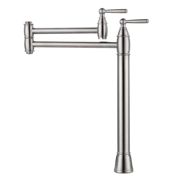 ARCORA Deck Mount Pot Filler Faucet with 2 Handle in Brushed Nickel