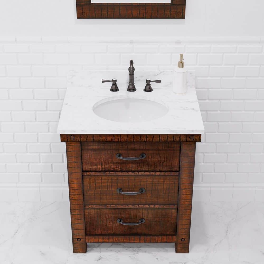 Rustic Sienna 30'' Single Vanity with Carrara White Marble Top