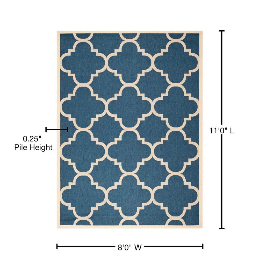 Navy and Beige Synthetic Rectangular Indoor/Outdoor Rug