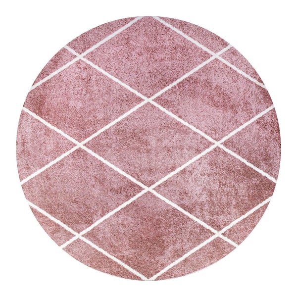 Cole Rose/White 5 ft. Round Minimalist Diamond Trellis Area Rug