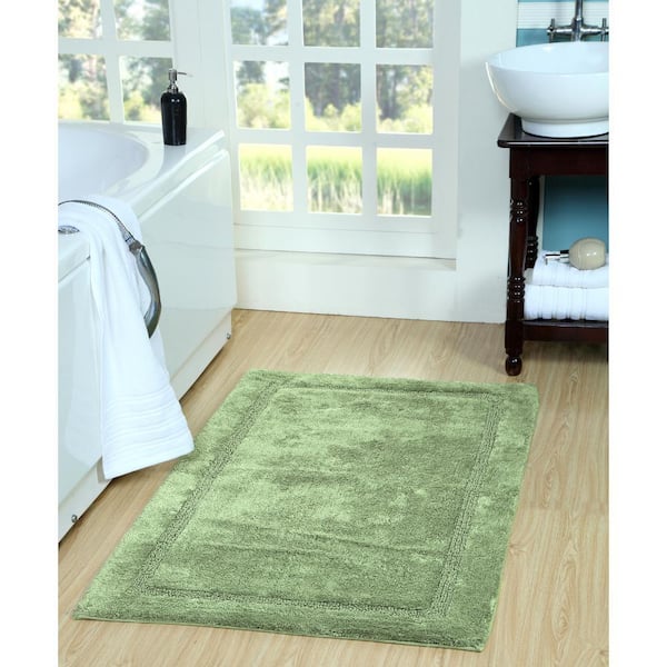 Regency 34 in. x 21 in. Cotton Sage Green Latex Spray Non-Skid Backing Textured Border Machine Washable Bath Rug