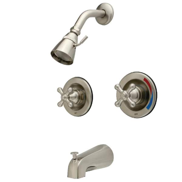 Kingston Brass Vintage Double Handle 1-Spray Tub and Shower Faucet 2 GPM with Corrosion Resistant in. Brushed Nickel