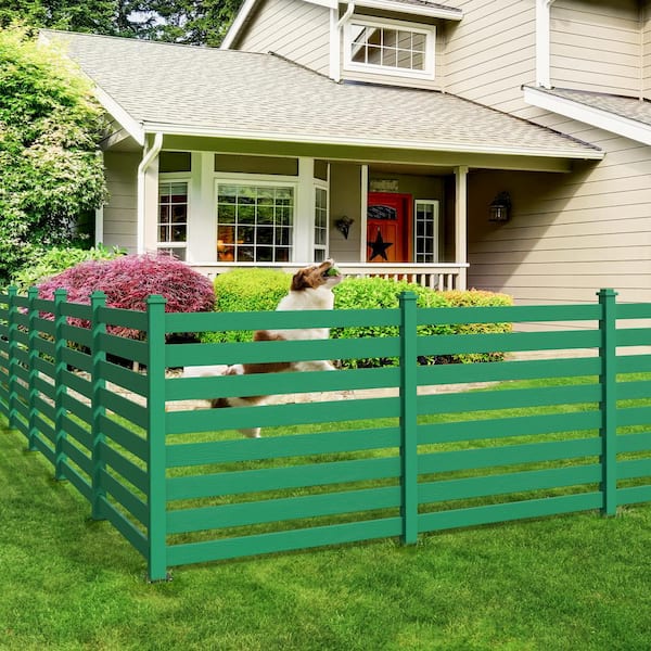 LUE BONA Ares 38 in. x 46 in. Green Garden Fence W/Post And No-Dig Steel Cone Anchor Recycled Plastic Privacy Fence Panel(2-Pack)