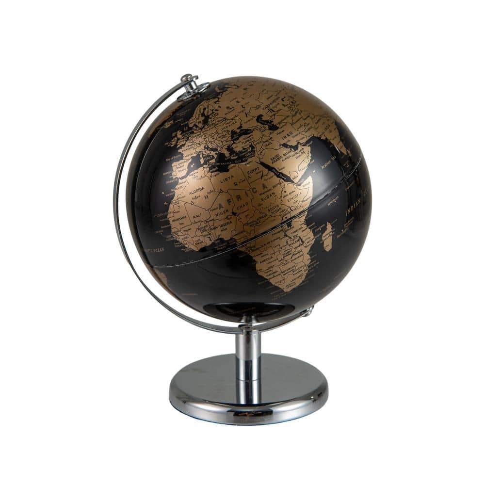 Gymax Metallic Black 10.5 in. World Globe 8-Inch Rotating Earth