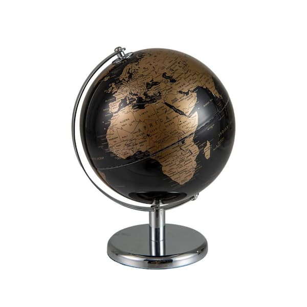 Metallic Black 10.5 in. World Globe 8-Inch Rotating Earth Globe Metal Stand Teaching Gift Gold