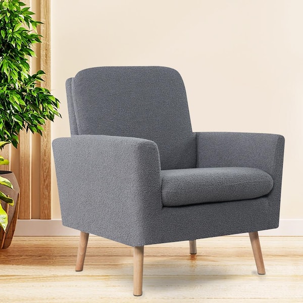 HOMESTOCK Gray Accent Arm Chair for Living Room: Single Sofa with Flared Arms, Soft Fleece Fabric Cushion, Wooden Legs
