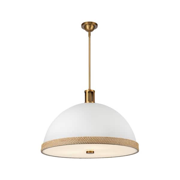 ALORA Doral 24 in. 3 Light 60-Watt Matte White/Vintage Brass Pendant Light
