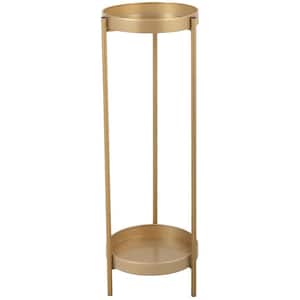 9.6 in. x 9.6 in. x 31.5 in. Indoor/Outdoor GoldMetal Plant Stand 2 Potted Plant Shelf Display Holder 2-Tier