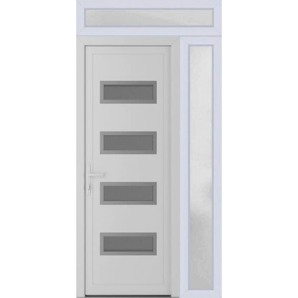 VDOMDOORS 46 in. x 94 in. Right-hand/Inswing Frosted Glass White Silk Steel Prehung Front Door with Hardware