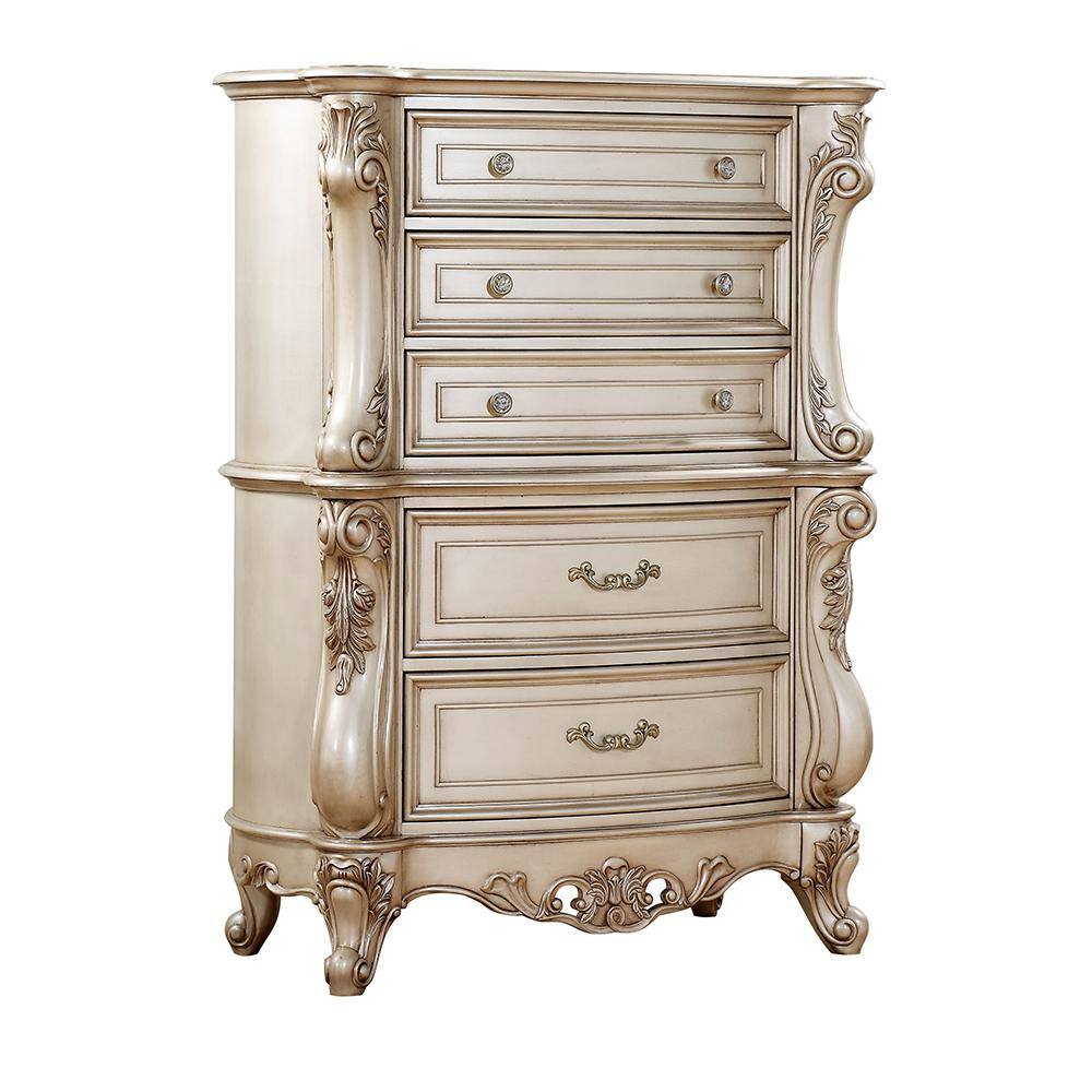 Gorsedd White Marble Top 5-Drawer Chest with Felt Lined Drawer