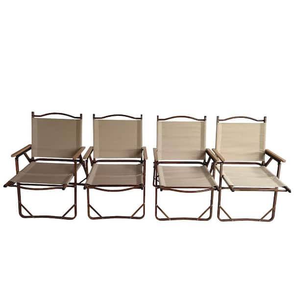 Angel Sar Natural Aluminium Frame Folding Lawn Chair with Armrests, Set of 4