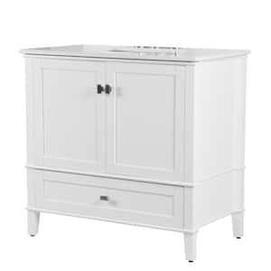 37 in. W x 36 in. H x 22 in. D Single Bathroom Vanity Cabinet in White with White Quartz Top with White Basin