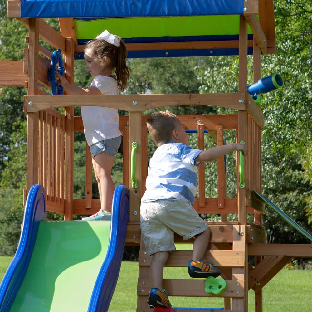 Colorful Wooden Outdoor Playset with Slide and Swings