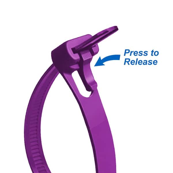 Unbranded - 8 in. Reusable Releasable UL 21 Rated Cable Zip Ties (20-Pack) (Purple)
