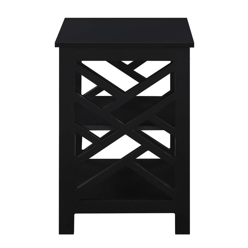 Titan Sleek Black Rectangular End Table with Storage Shelves