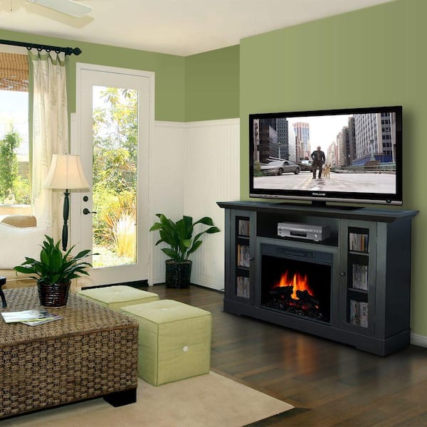 Quality Craft 55 in. Media Console Electric Fireplace in Espresso with Mantel-DISCONTINUED