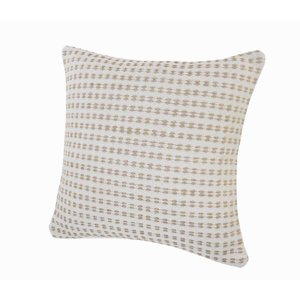 Ivory and Tan Jute Interwoven 20" Square Throw Pillow